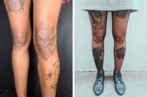 Matching Boa sorte tattoo above the knees