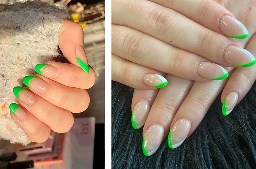 Lime Green French Tip Nails