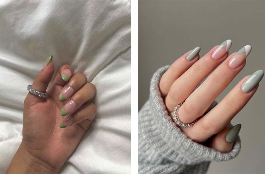 Sage Green French Tip Nails