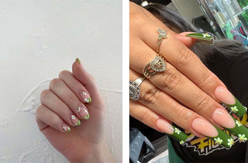 Flower Nail Designs Green French Tip Nails