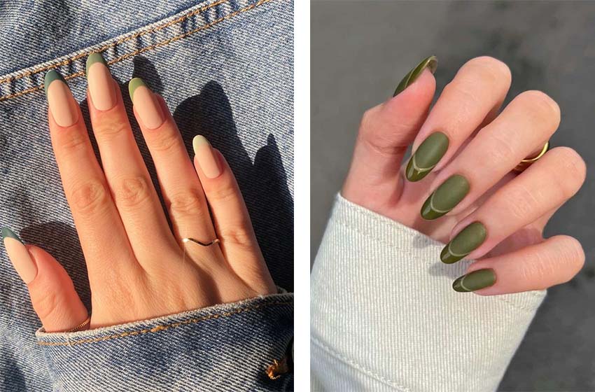 matte green french tip nails